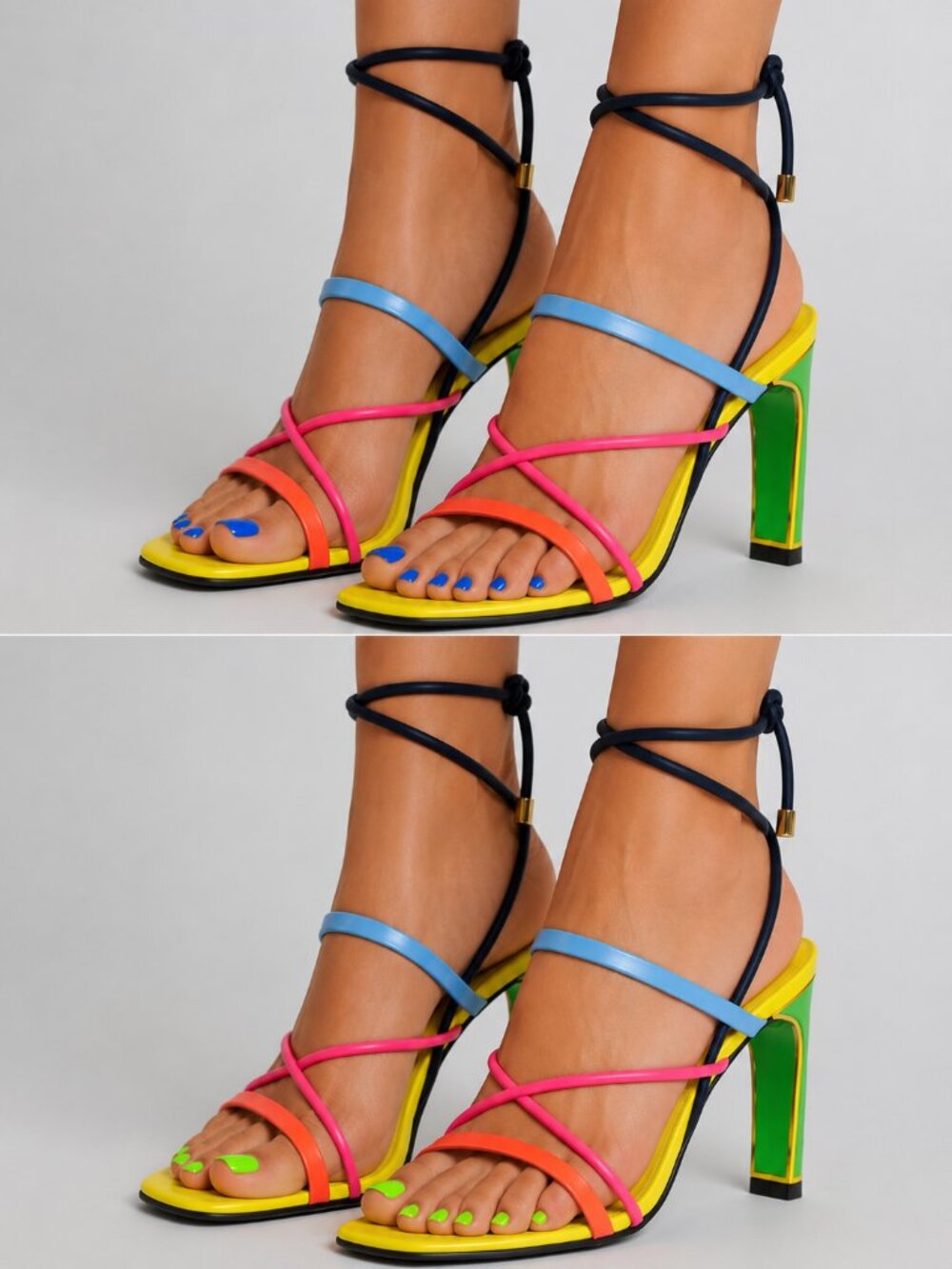 Kat Maconie Ashleigh Neon Yellow Pink Strappy Heels - Picture 14 of 14